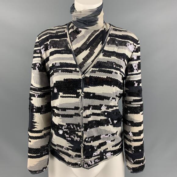 MISSONI Size 6 Black Grey Silk Sequined Turtleneck Dress Top - Picture 1 of 9
